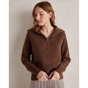 Haven Well Within Cashmere Cable Knit Half Zip Sweater Brown Size Medium